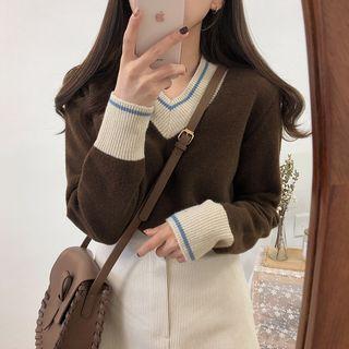 Set: V-neck Sweater + A-line Mini Skirt