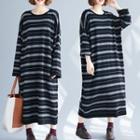 Striped Long-sleeve Midi Dress Stripe - One Size