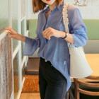 Long-sleeve Hidden-button Sheer Blouse