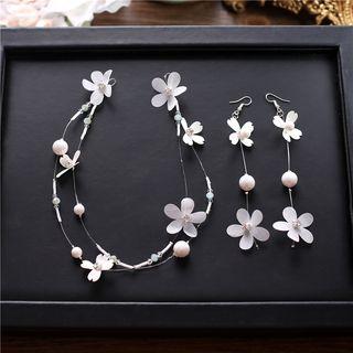 Set: Flower Bridal Headband + Drop Earring