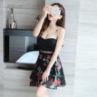 Flower Print Strapless A-line Dress