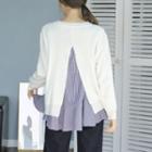 Set: Slit-back Sweater + Sleeveless Stripe Peplum Top