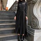 Long-sleeve Lettering Midi Pleated Dress