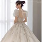 Puff-sleeve Sequined Back Wedding Ball Gown (various Designs)
