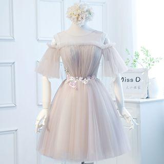 Elbow-sleeve Short Prom Dress
