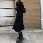 Puff-sleeve Velvet Blouse / Ruffled High-low Skirt