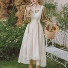 Mock Two-piece Long-sleeve Lace Midi A-line Dress