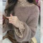 Plain Sweater / Long-sleeve Mock-neck Lace Top