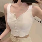 Cropped Buttoned Tank Top White - One Size