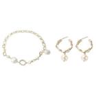 Set: Faux Pearl Bracelet + Open Hoop Earring Set - Gold - One Size