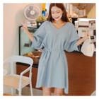 Balloon Elbow-sleeve A-line Dress With Cord