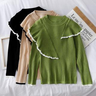 Contrasted Ruffled-trim Knit Top