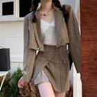 Plaid Cropped Blazer / Panel Skirt / Knit Suspender