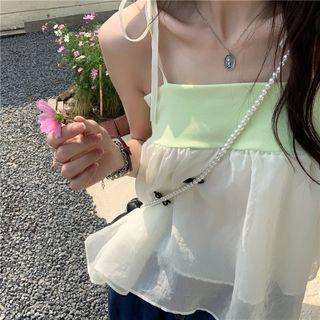 Short-sleeve T-shirt / Mesh Camisole Top