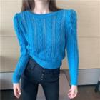 Round Neck Eyelet Cable Knit Top