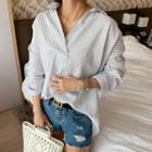 Open-placket Oversized Striped Shirt