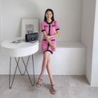 Contrast-trim Waffle-knit Minidress