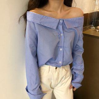Off-shoulder Striped Shirt Stripe - Blue - One Size