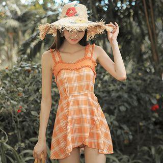 Sleeveless Plaid Swimdress