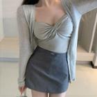 Cardigan / Twisted Camisole Top / Mini Skirt