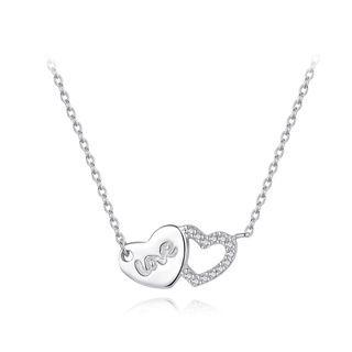 925 Sterling Silver Fashion Romantic Double Heart Necklace With Cubic Zirconia Silver - One Size