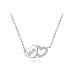 925 Sterling Silver Fashion Romantic Double Heart Necklace With Cubic Zirconia Silver - One Size
