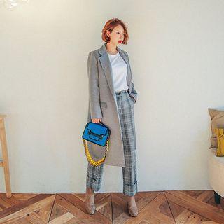 Notched-lapel Snap-button Long Coat