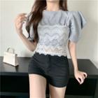 Puff-sleeve Crop Top / Lace Camisole Top