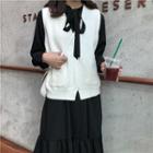 Pocket Detail Knit Vest / Lace-up Long-sleeve Midi A-line Dress
