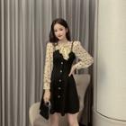 Tie-neck Chiffon Panel Mock Two Piece Dress
