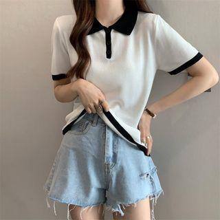 Short-sleeve Lapel Knit Polo Shirt