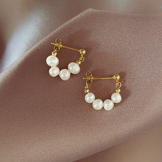 Faux Pearl Drop Earring 1 Pair - Silver Needle Earring - Faux Pearl - White - One Size