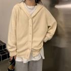 Plain Button-up Hooded Knit Cardigan