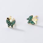 Butterfly Rhinestone Earring 1 Pair - S925 Silver Earring - Dark Green Butterfly - Gold - One Size