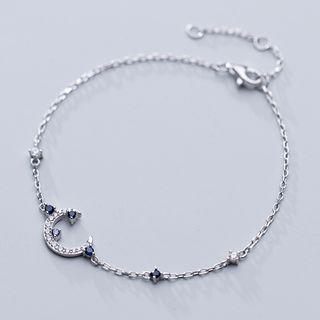 925 Sterling Silver Rhinestone Moon Bracelet S925 Silver - As Shown In Figure - One Size