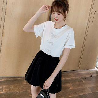 Bow Short-sleeve T-shirt / Puff Shorts
