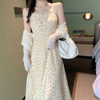 Floral Spaghetti-strap Dress + Cardigan