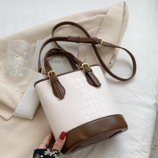 Croc Grain Faux Leather Bucket Crossbody Bag