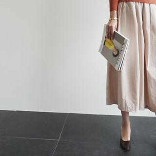 Band-waist A-line Cotton Skirt