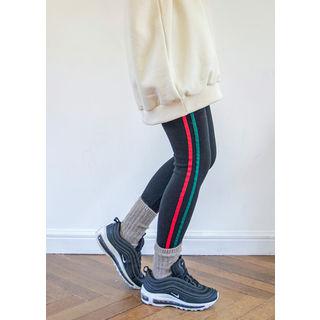 Tall Size Striped Brushed-fleece Leggings