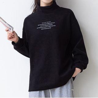 Letter Print Turtleneck Long-sleeve T-shirt