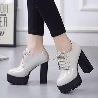 Block Heel Platform Lace Up Shoes