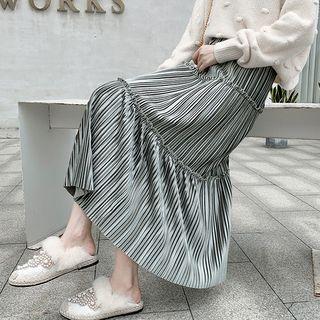 High-waist Velvet Pleated A-line Skirt