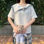 Collared Short-sleeve Top White - One Size