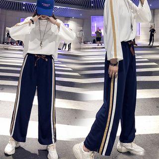 Set: Striped Long-sleeve T-shirt + Drawstring Sweatpants