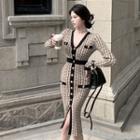 V-neck Striped Button-up Skinny Dress
