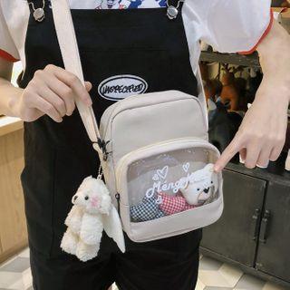 Transparent Panel Nylon Zip Crossbody Bag