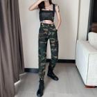 Camo Cargo Jogger Pants / Strapless Cropped Top / Set