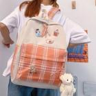 Plaid Panel Zip Backpack / Bag Charm