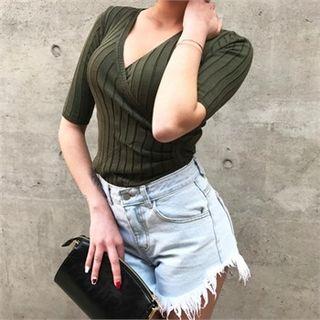 Wrap-front Short-sleeve T-shirt